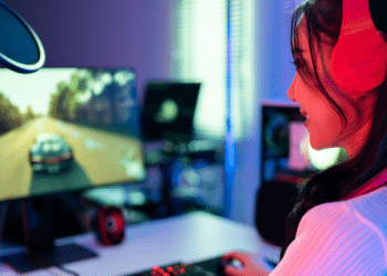 bootcamp woman playing a computer game